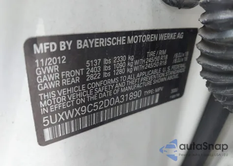 2013 BMW X3 xDrive28I from USA, damaged, VIN 5UXWX9C52D0A31890
